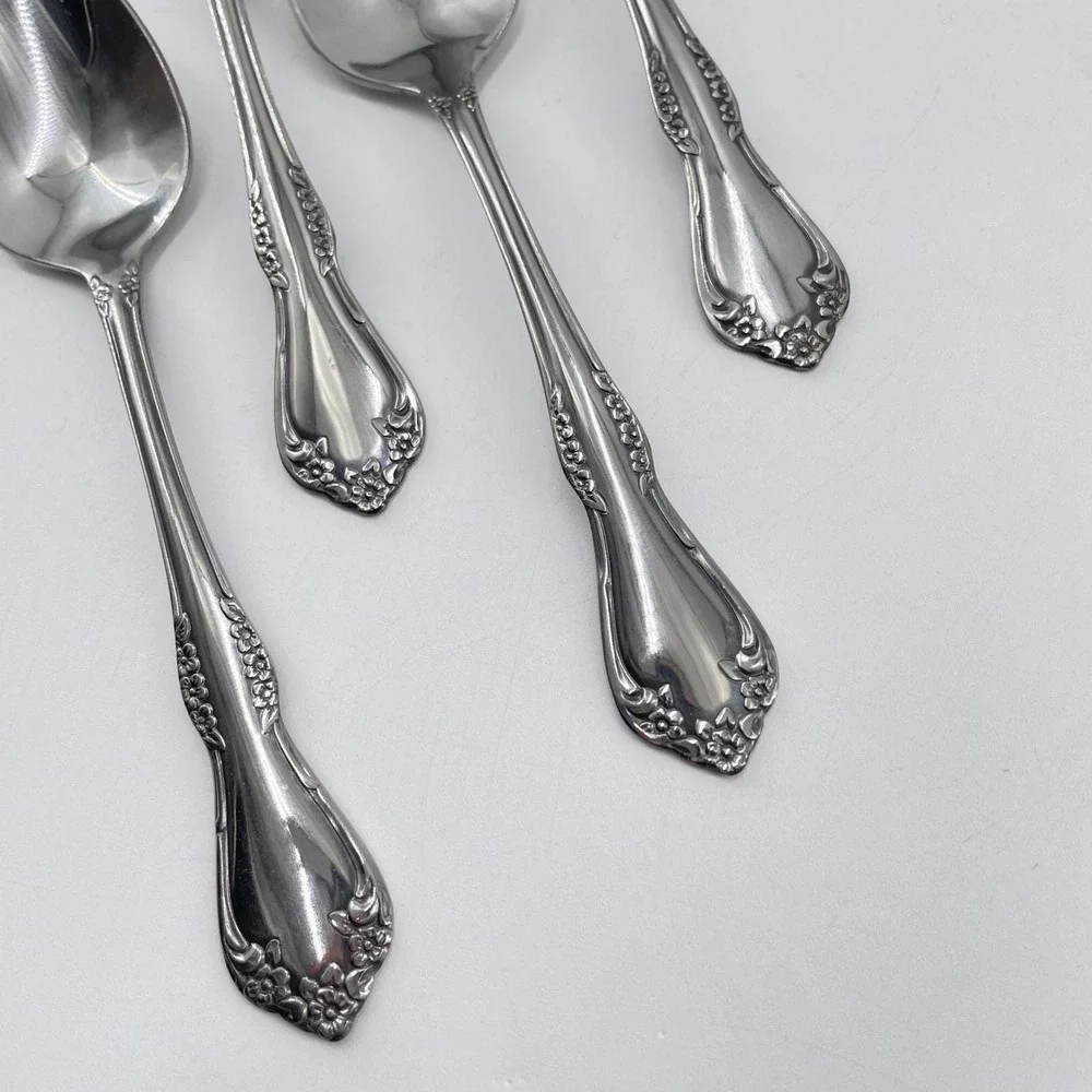 Wm A Rogers Oneida Mansfield Teaspoons Vintage Stainless Set of 4 Glossy (C)